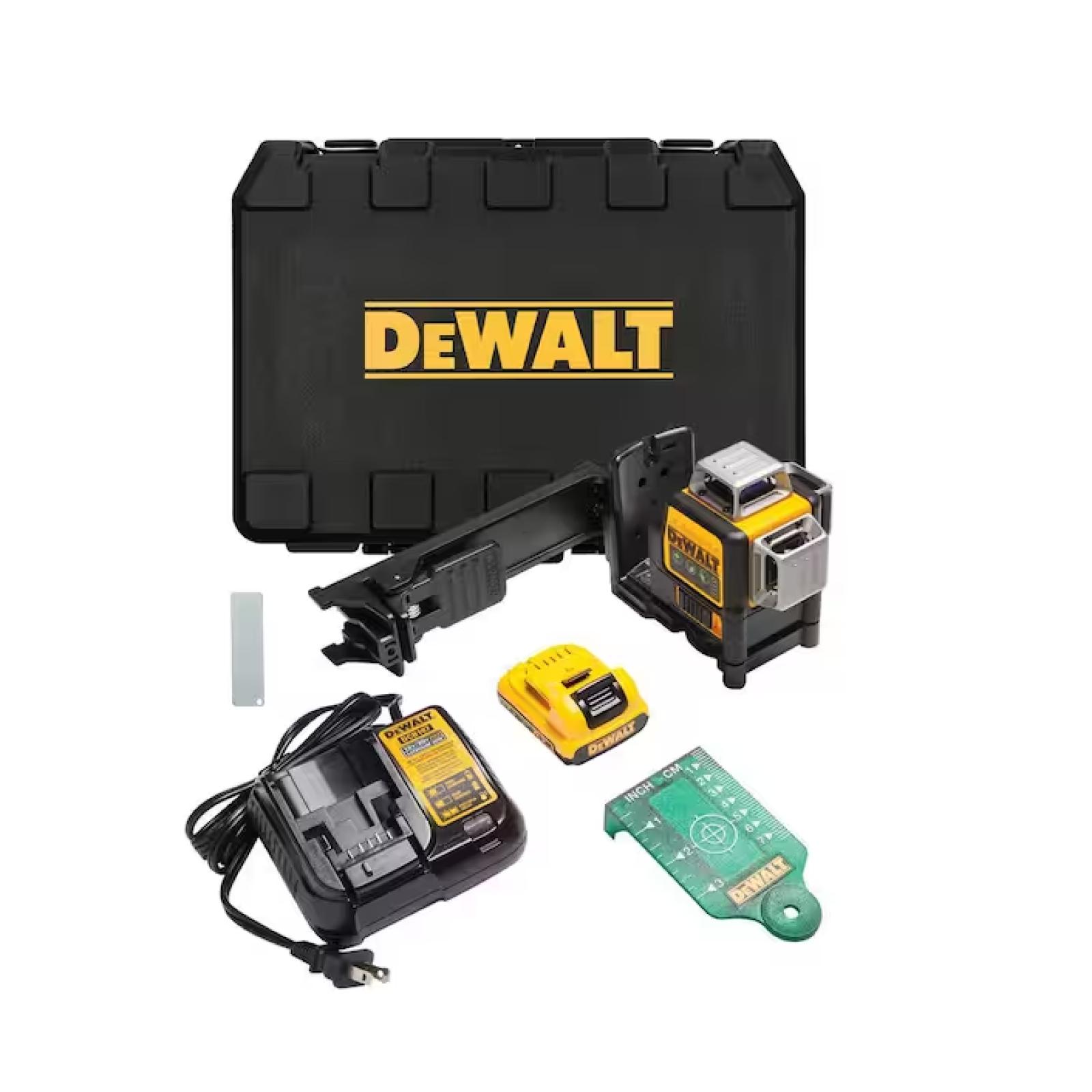 NEW! -  DEWALT 12V MAX Lithium-Ion 100 ft. Green Self-Leveling 3-Beam 360 Degree Laser Level with 2.0Ah Battery, Charger and Case