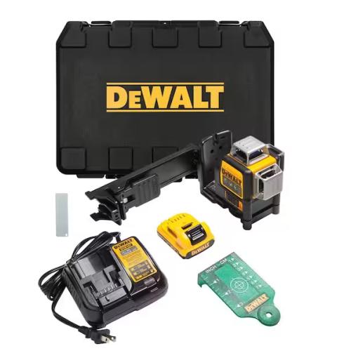 NEW! -  DEWALT 12V MAX Lithium-Ion 100 ft. Green Self-Leveling 3-Beam 360 Degree Laser Level with 2.0Ah Battery, Charger and Case