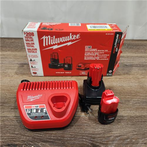 AS-IS Milwaukee M12 12-Volt Lithium-Ion 4.0 Ah and 2.0 Ah Battery Packs and Charger Starter Kit (48-59-2424)