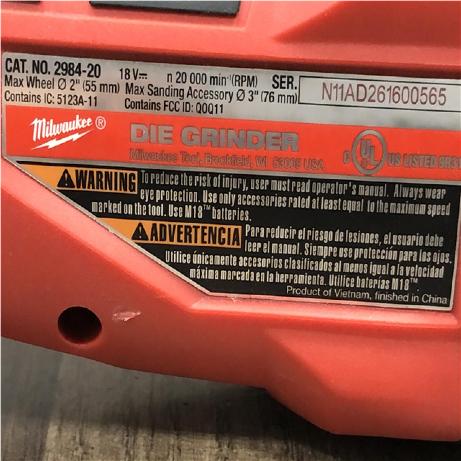 AS-IS MILWAUKEE VARIABLE SPEED  BREAKING DIE GRINDER  PADDLE SWITCH W/ ONE-KEY