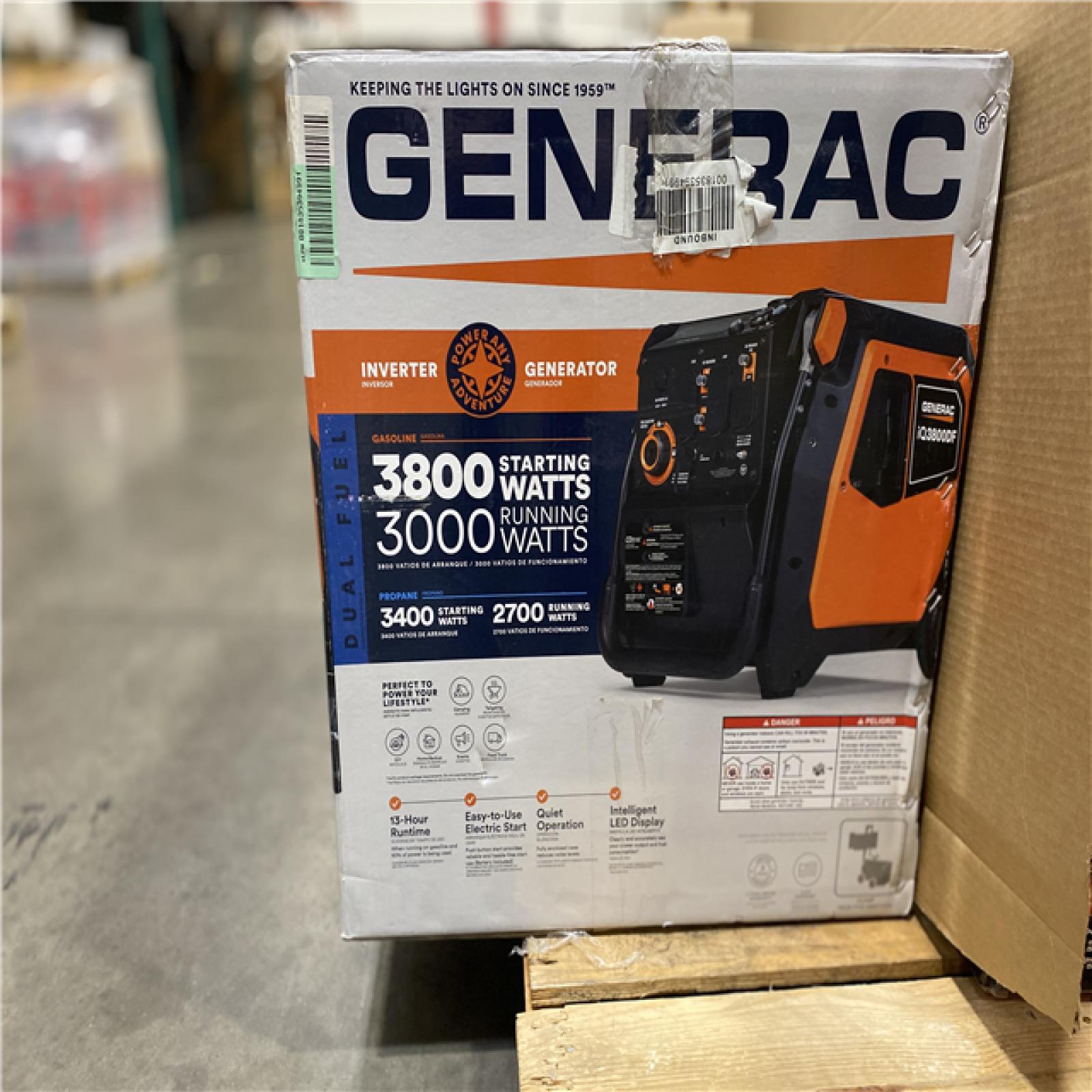 Dallas Location - As-Is Generac 3800/3000-Watt Dual Fuel Inveter Generator