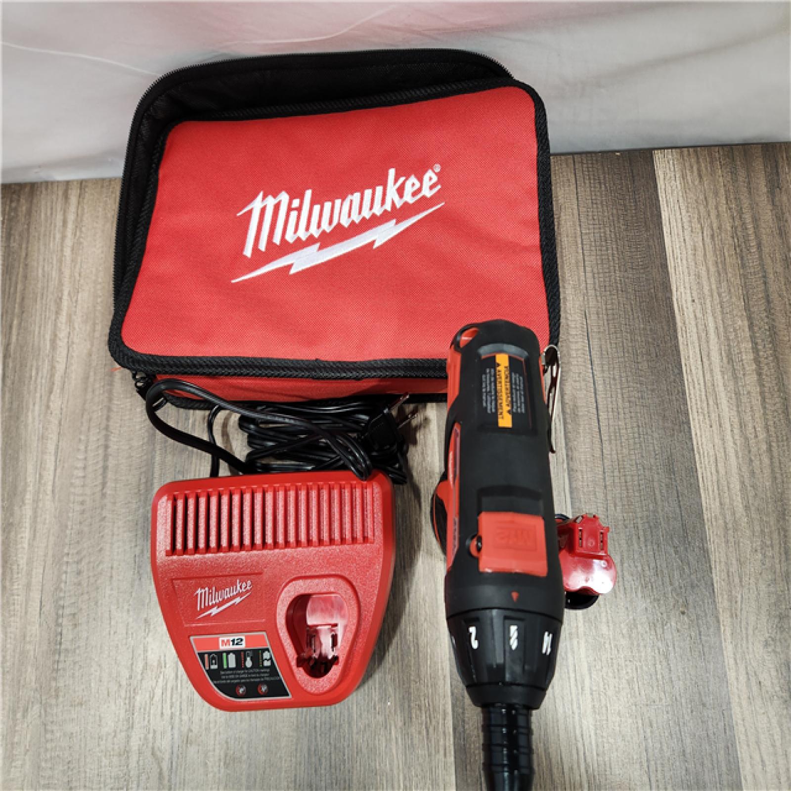 AS-IS Milwaukee M12 12V Lithium-Ion Cordless 1/4 in. Hex Screwdriver Kit with Two 1.5Ah Batteries, Charger and Tool Bag