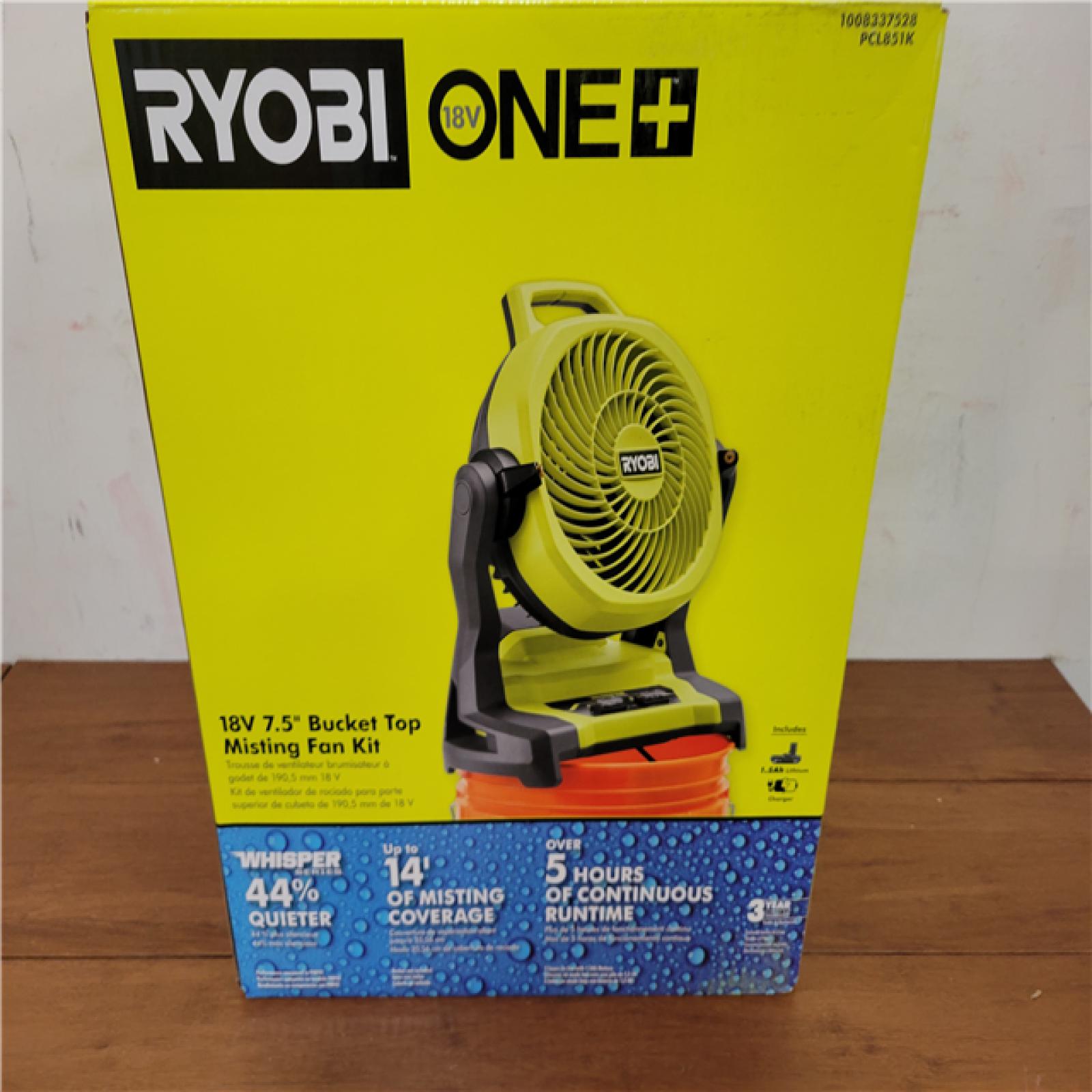 California NEW Ryobi One+ 18V 7.5 Bucket Top Misting Fan Kit  Includes (1) Battery & Charger