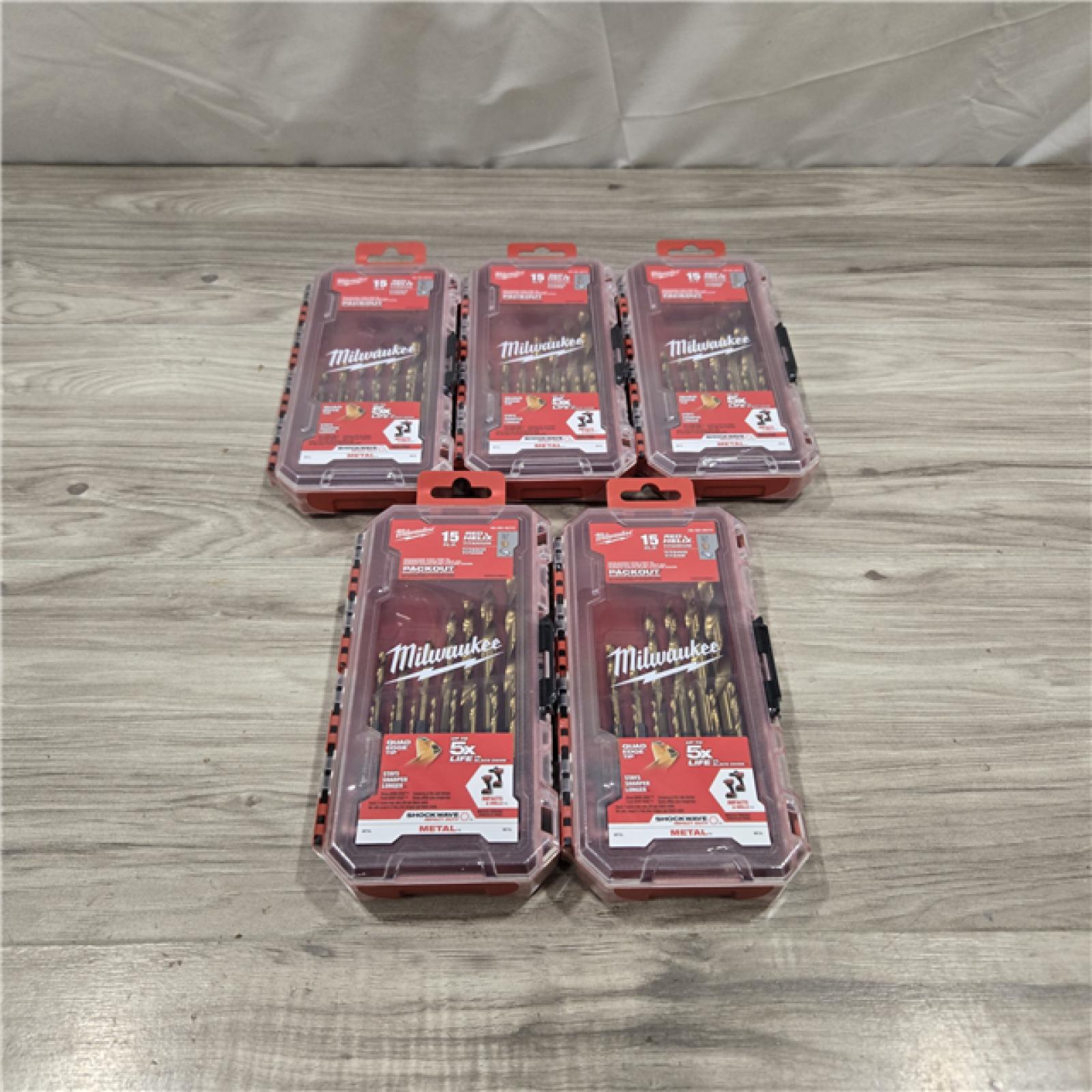 NEW! - Milwaukee 15 Pc. Shockwave Impact Duty Red Helix Titanium Drill Bit Set (QUANTITY OF 5)