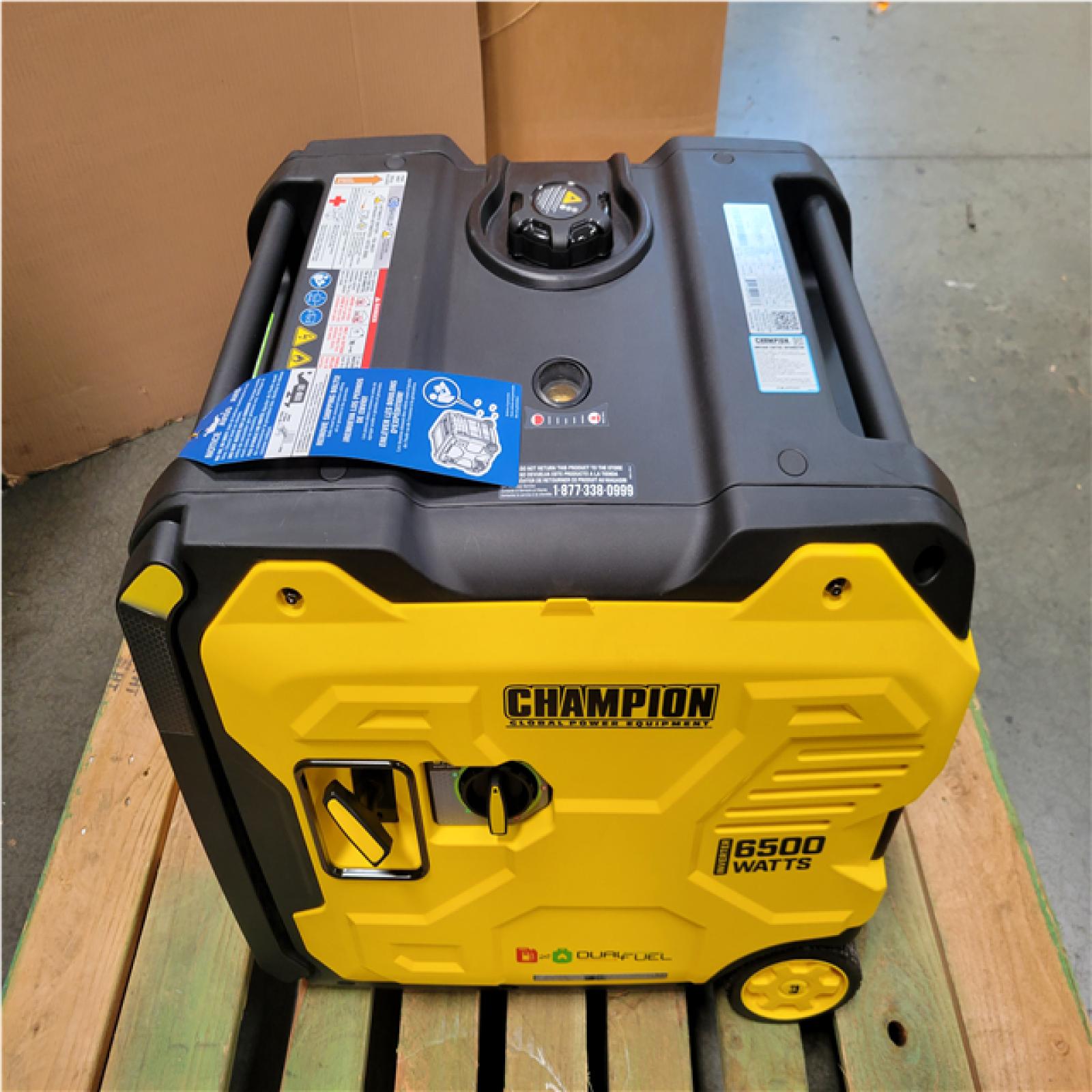 CALIFORNIA AS-IS CHAMPION 6500-WATT GASOLINE AND PROPANE POWERED DUAL FUEL INVERTER PORTABLE GENERATOR