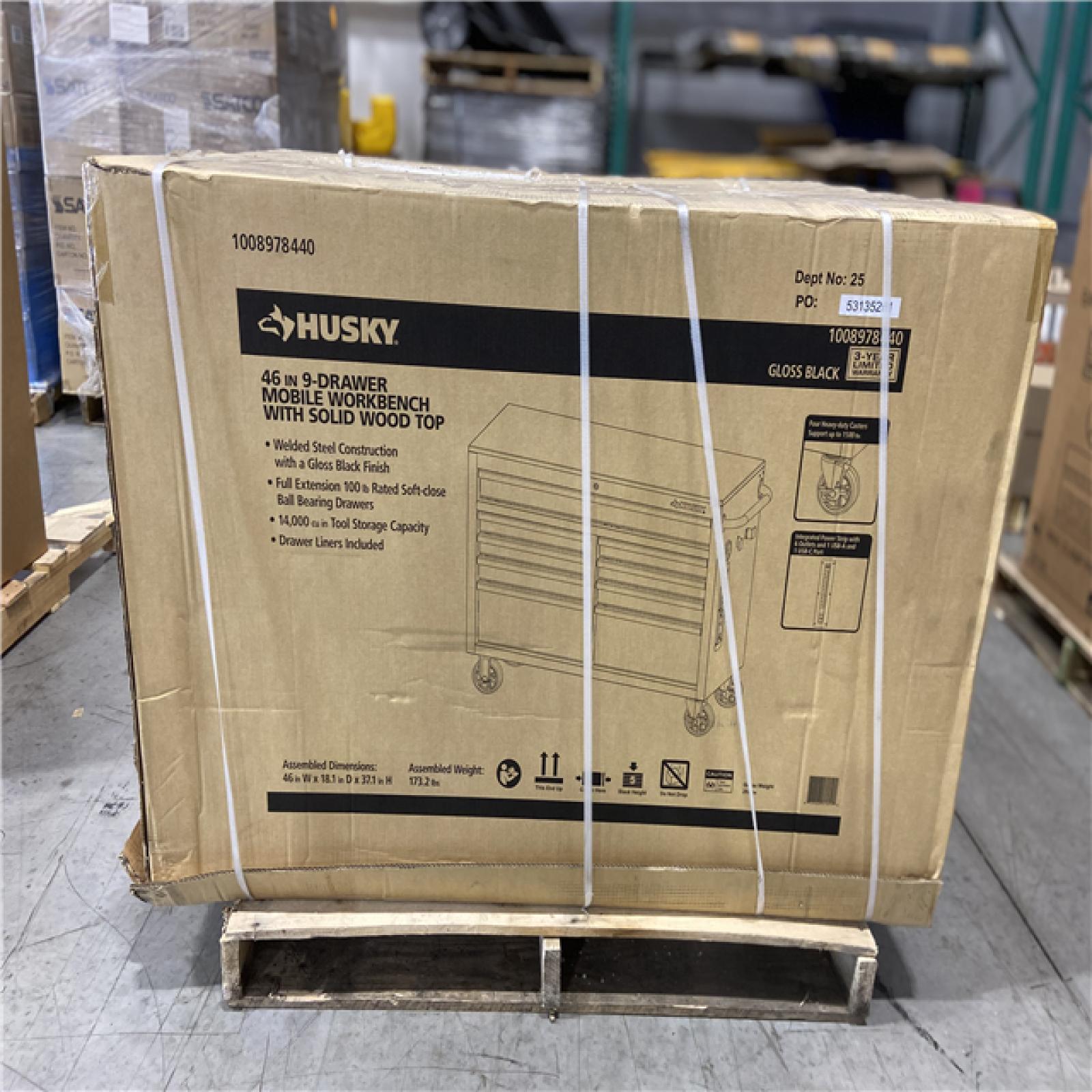 DALLAS LOCATION - Husky Tool Storage 46 in. W x 18 in. D 9-Drawer Mobile Workbench Cabinet in Gloss Black - 2 UNITS