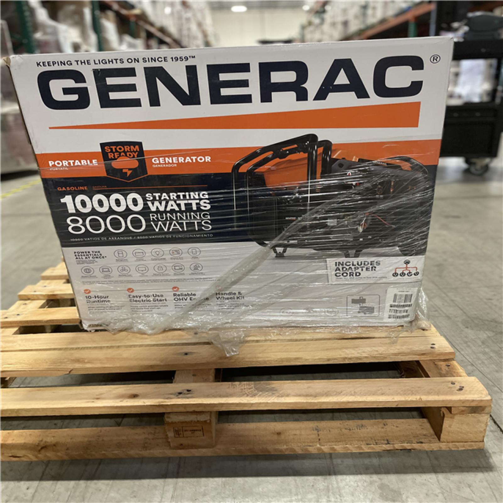 DALLAS LOCATION- GENERAC 10000 / 8000-Watt Electric Switch Gasoline Portable Generator-Cosense w/ 3 ft. Adapter Cord