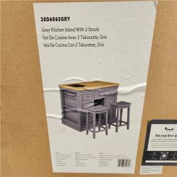 Phoenix NEW GREY 53 in. Kitchen Island with Drop Leaf, Power Outlet, and 3 Drawers