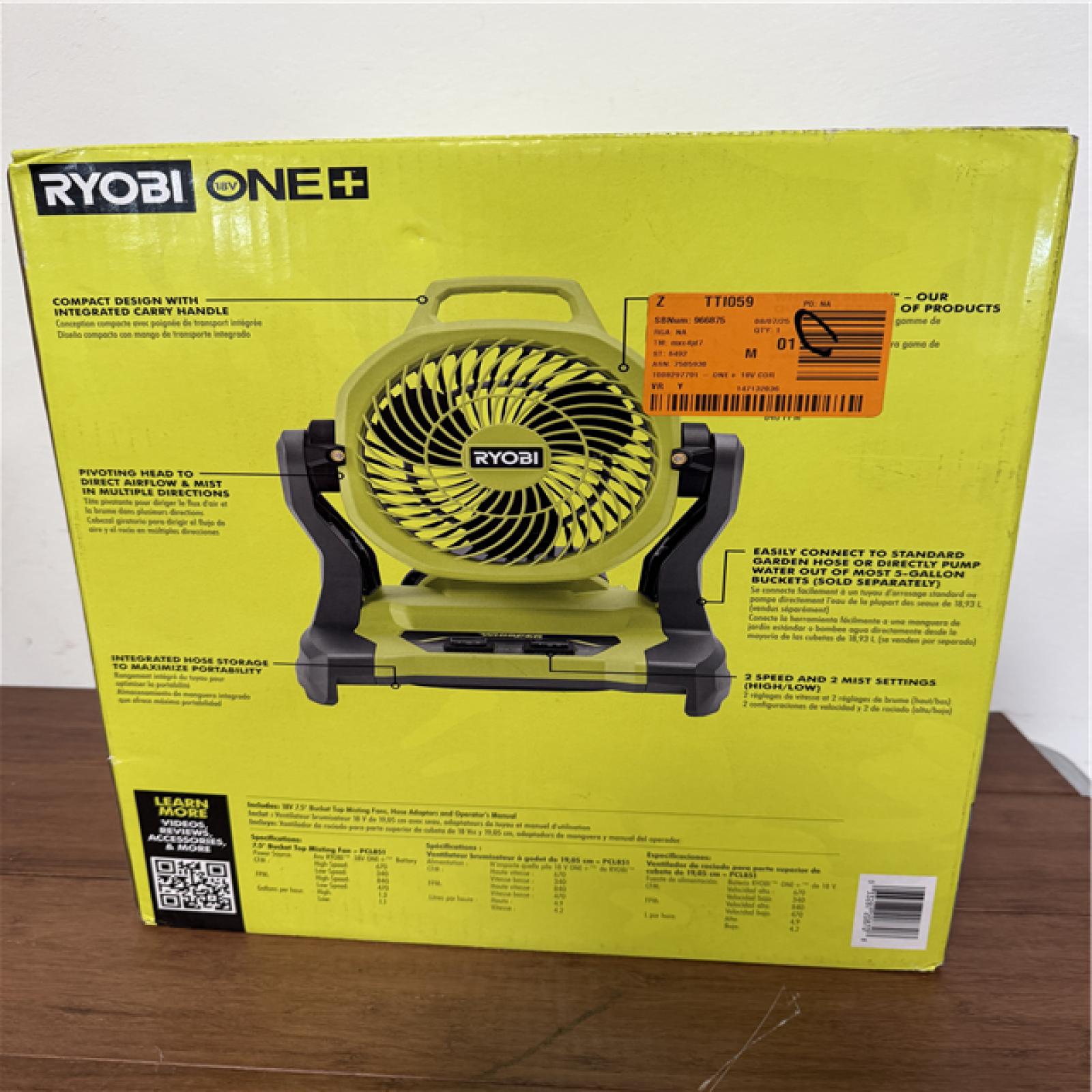 California NEW Ryobi One+ 18V 7.5 Bucket Top Misting Fan (Tool Only)