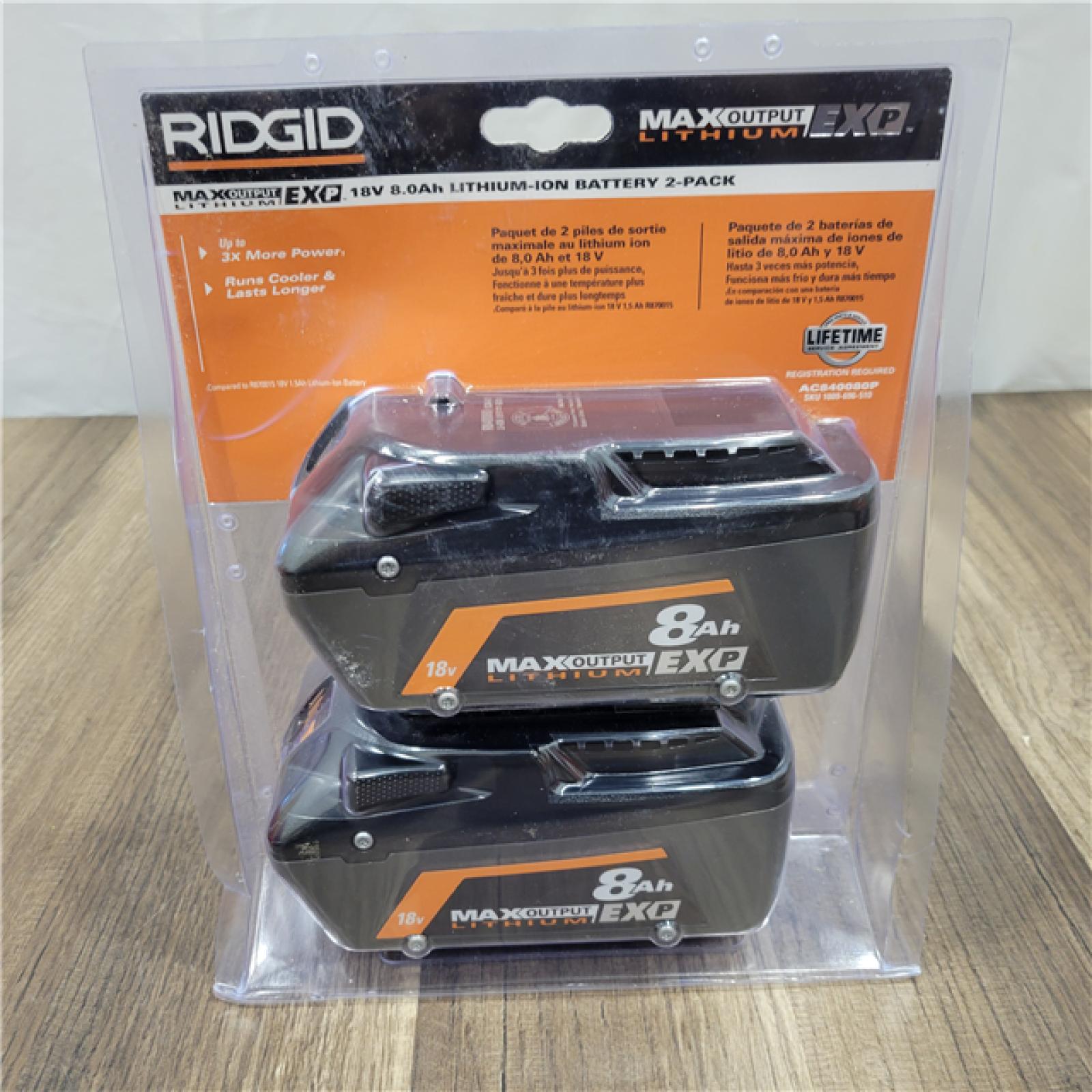 RIDGID NEW! 18V 8.0 Ah Max Output EXP Lithium-Ion Battery (2-Pack)