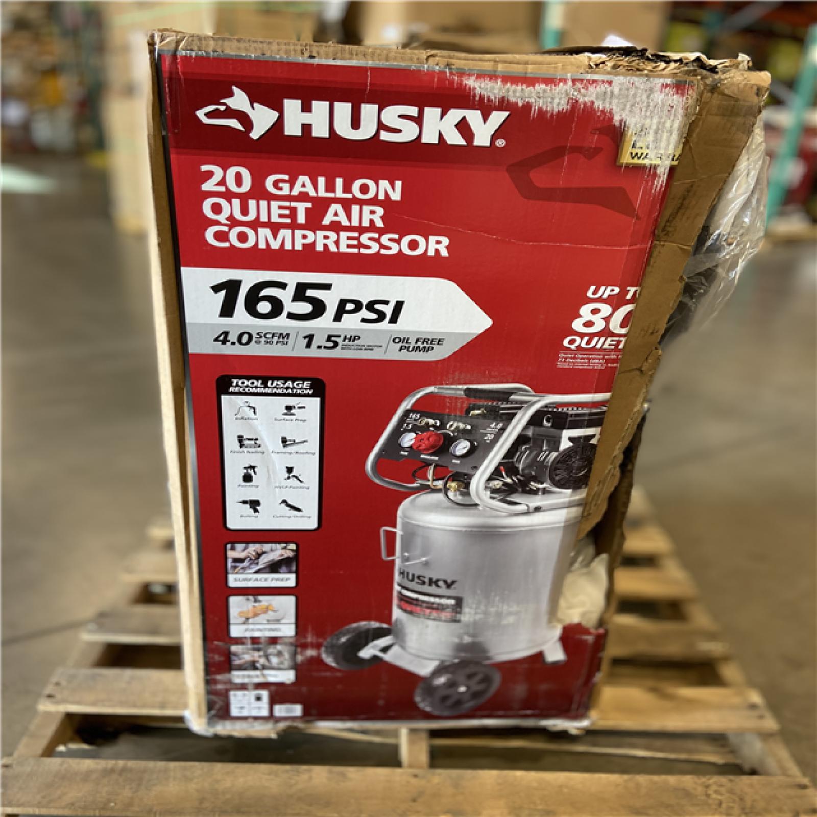 DALLAS LOCATION -  Husky 20 Gal.165 PSI Vertical Electric Oil-Free Quiet Auto/Workshop Air Compressor