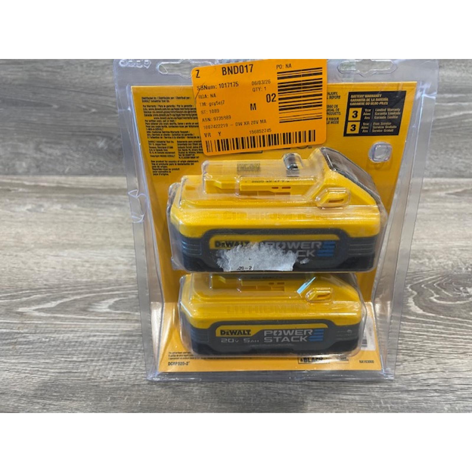 AS-IS DEWALT 20V MAX XR POWERSTACK Lithium-Ion 5.0Ah Battery (2 -Pack)
