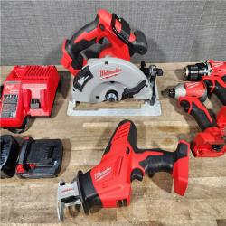 HOUSTON LOCATION - AS-IS Milwaukee M18 18-Volt Lithium-Ion Brushless Cordless Combo Kit (4-Tool) with 2-Batteries  1-Charger and Tool Bag