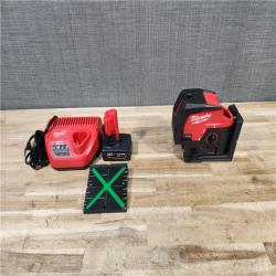 HOUSTON LOCATION - AS-IS (APPEARS LIKE NEW) Milwaukee 12-Volt Lithium-Ion Cordless Green 125 ft. Cross Line and Plumb Points Laser Level Kit