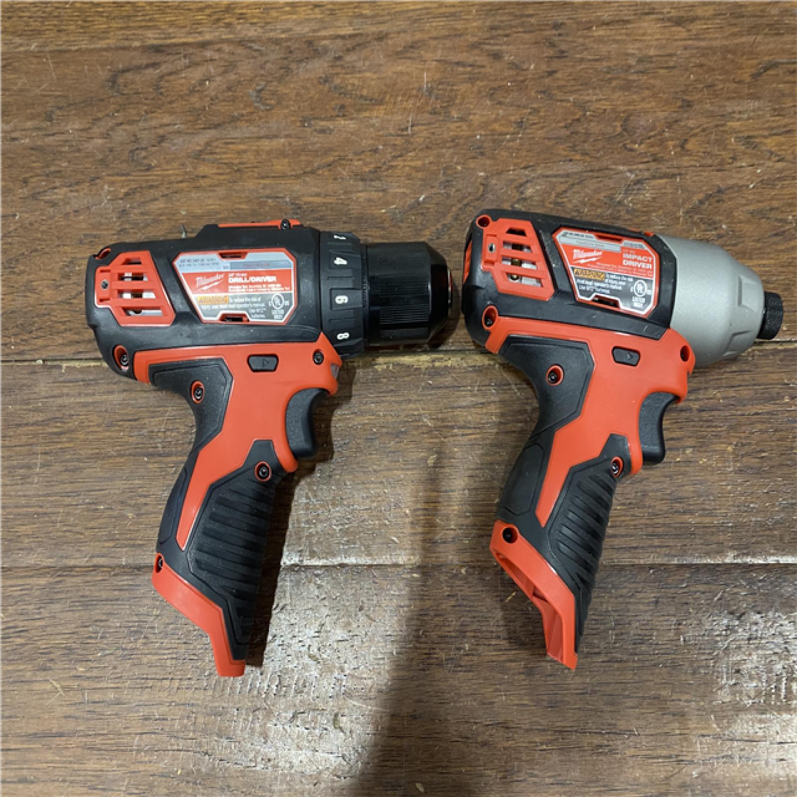 AS-IS Milwaukee 2494-22 M12 Cordless Combination 3/8  Drill / Driver and 1/4  Hex Impact Driver Dual Power Tool Kit (2 Lithium Ion Batteries  Charger  and B