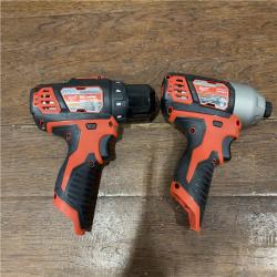 AS-IS Milwaukee 2494-22 M12 Cordless Combination 3/8  Drill / Driver and 1/4  Hex Impact Driver Dual Power Tool Kit (2 Lithium Ion Batteries  Charger  and B