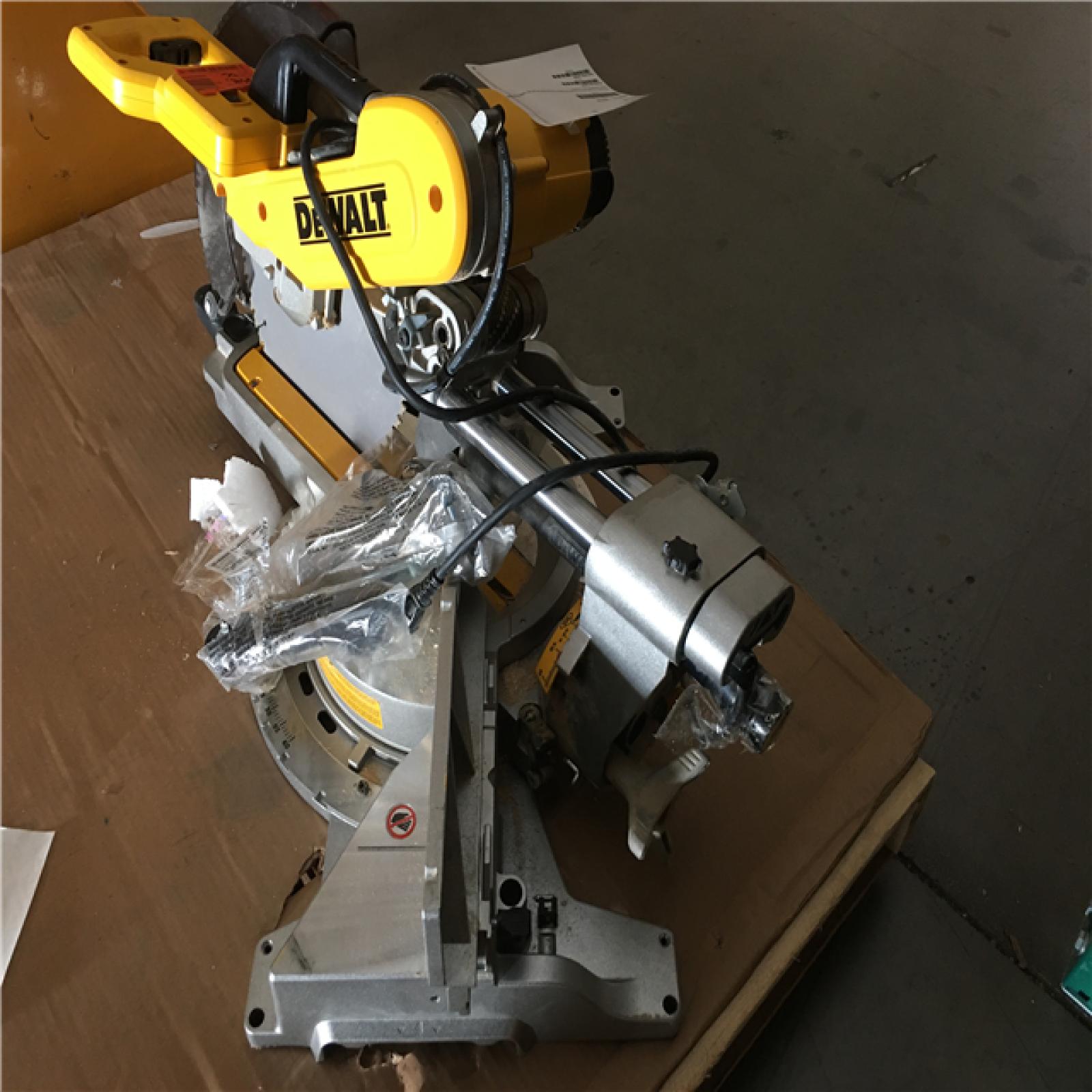 AS-IS DEWALT 15 Amp Corded 12 in. Double Bevel Sliding Compound Miter Saw with XPS Technology, Blade Wrench and Material Clamp