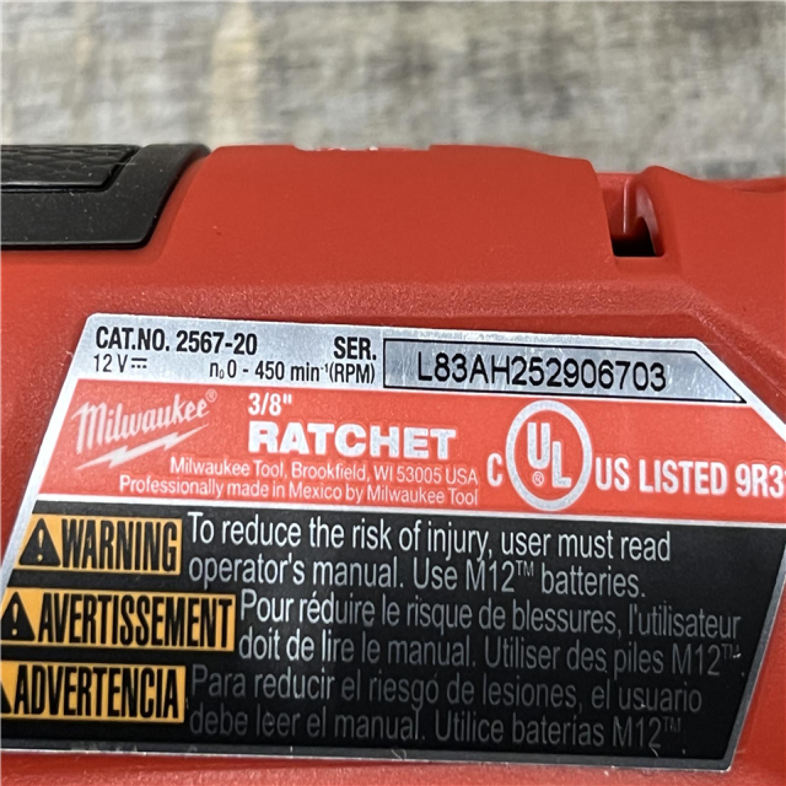 AS-IS Milwaukee FUEL 12V Lithium-Ion Brushless Cordless High Speed 3/8 in. Ratchet Kit