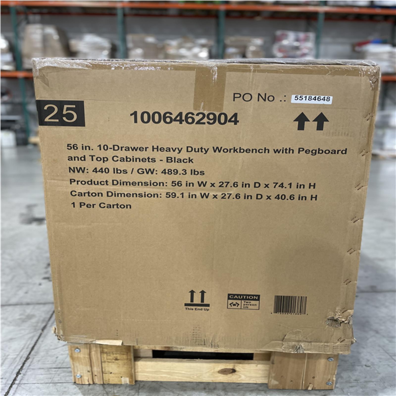 DALLAS LOCATION - HUSKY DALLAS LOCATION - HUSKY Heavy Duty 56 in. W x 27.6 in. D 10-Drawer Matte Black Mobile Workbench Cabinet with Wood Top Pegboard and Top Cabinets