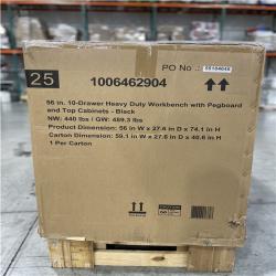 DALLAS LOCATION - HUSKY DALLAS LOCATION - HUSKY Heavy Duty 56 in. W x 27.6 in. D 10-Drawer Matte Black Mobile Workbench Cabinet with Wood Top Pegboard and Top Cabinets