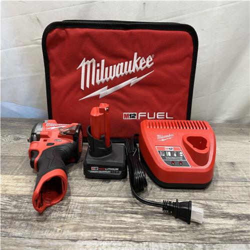 AS-IS Milwaukee FUEL 12V Li-Ion Brushless Cordless Stubby 3/8 in. Impact Wrench Kit