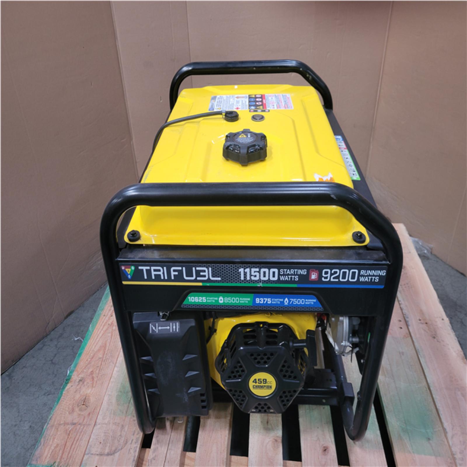 CALIFORNIA AS-IS CHAMPION 11 500 STARTING WATT/ 9 200 RUNNING WATT TRI FUEL GENERATOR