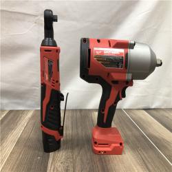 AS-IS Milwaukee 12/18V Lithium-Ion Cordless 3/8 in. Ratchet and 1/2 in. High Torque Impact Wrench with Friction Ring Combo Kit