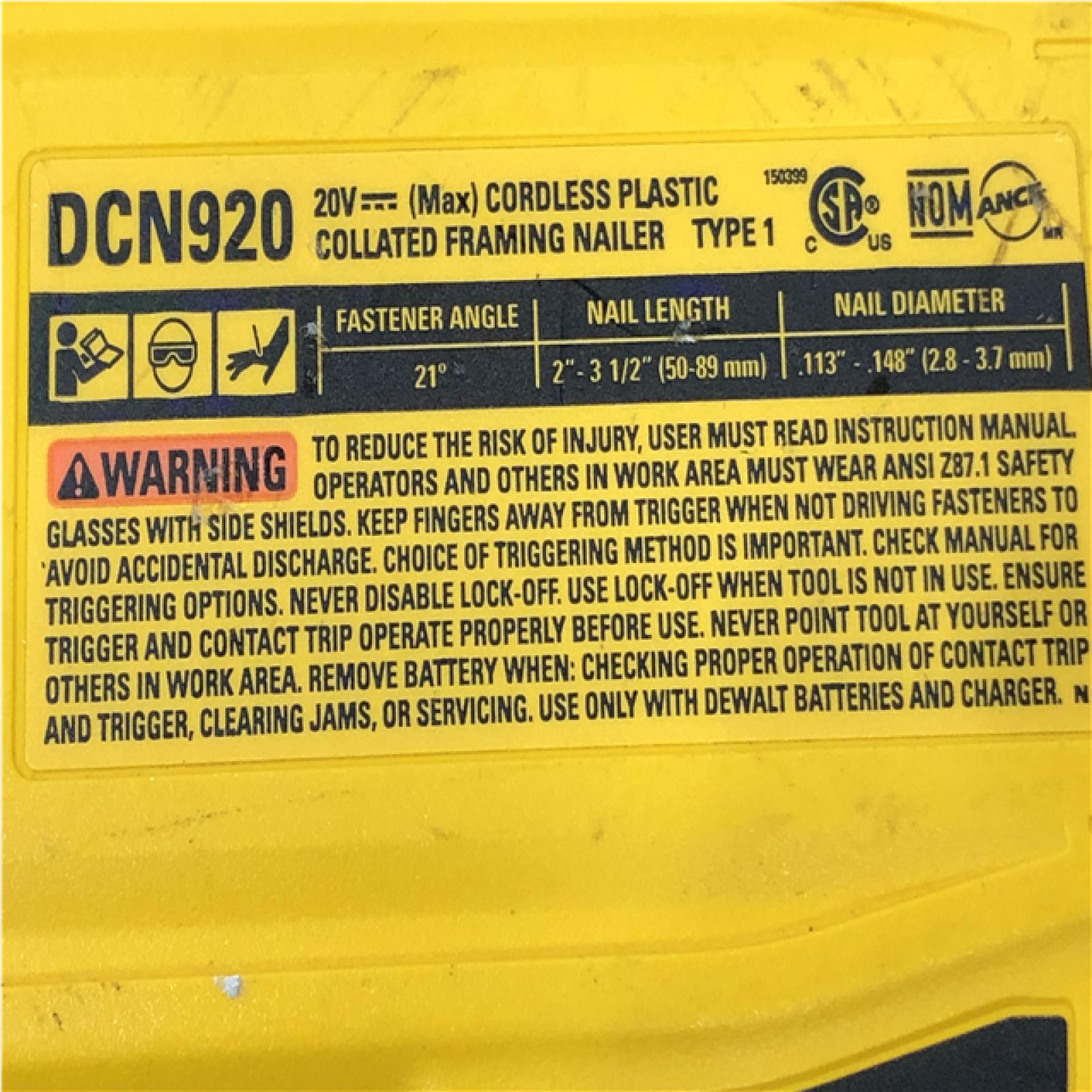 AS-IS DEWALT 20-Volt 21° Cordless Framing Nailer (Tool-Only)