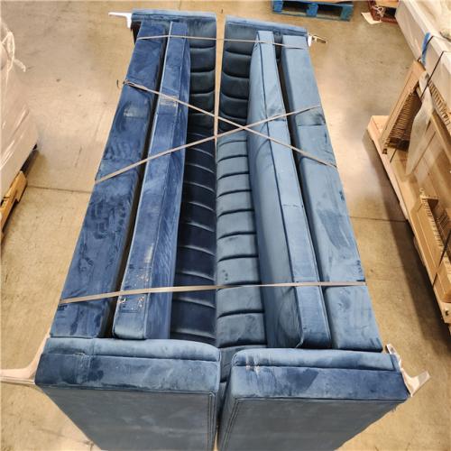 Phoenix AS-IS MordenFort 71 in. Wide Square Arm Velvet Mid-Century Rectangle Sofa with Channel Tufted 3-Seater Couch in Blue (2-Couches)
