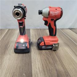 AS-IS Milwaukee M18 18V Lithium-Ion Brushless Cordless Compact Drill/Impact Combo Kit (2-Tool) W/(2) 2.0 Ah Batteries, Charger & Bag