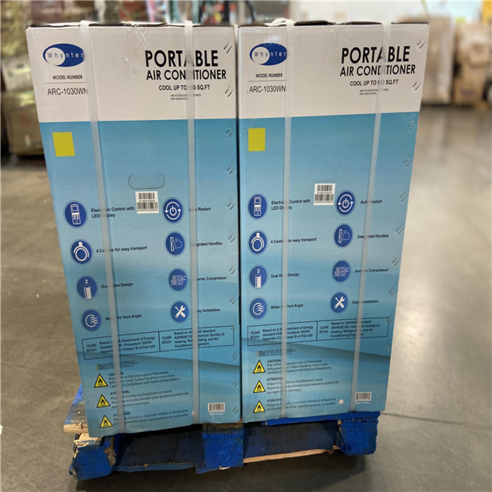 DALLAS LOCATION - Whynter ARC-1030WN 12,000 BTU (10,000 BTU SACC) NEX Inverter Dual Hose Cooling Portable Air Conditioner, Dehumidifier, and Fan with Smart Wi-Fi, Up to 500 sq ft in White (4 UNITS)