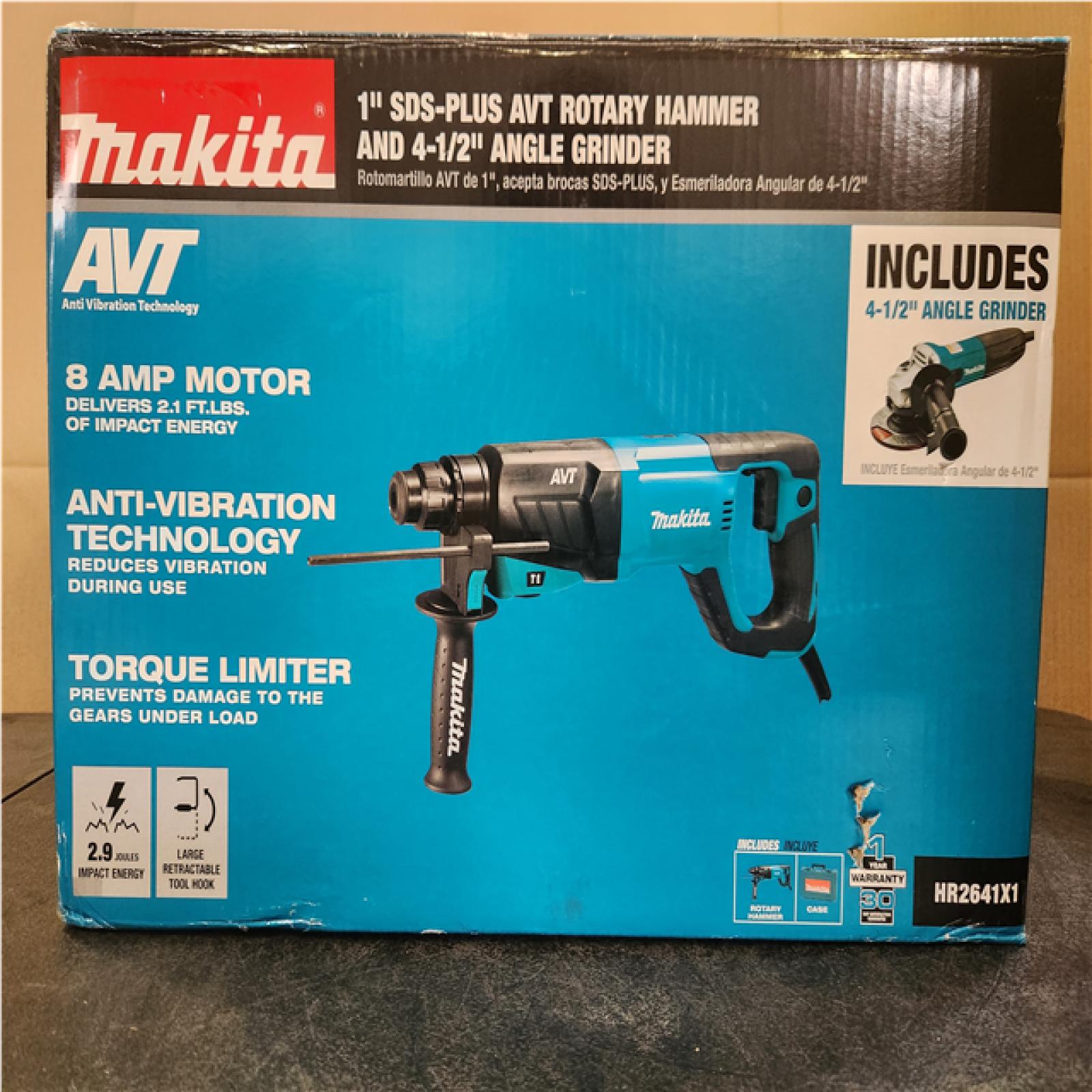Phoenix NEW Makita 8 Amp 1 in. Corded SDS-Plus Concrete/Masonry AVT Rotary Hammer Drill with 4-1/2 in. Corded Angle Grinder with Hard Case