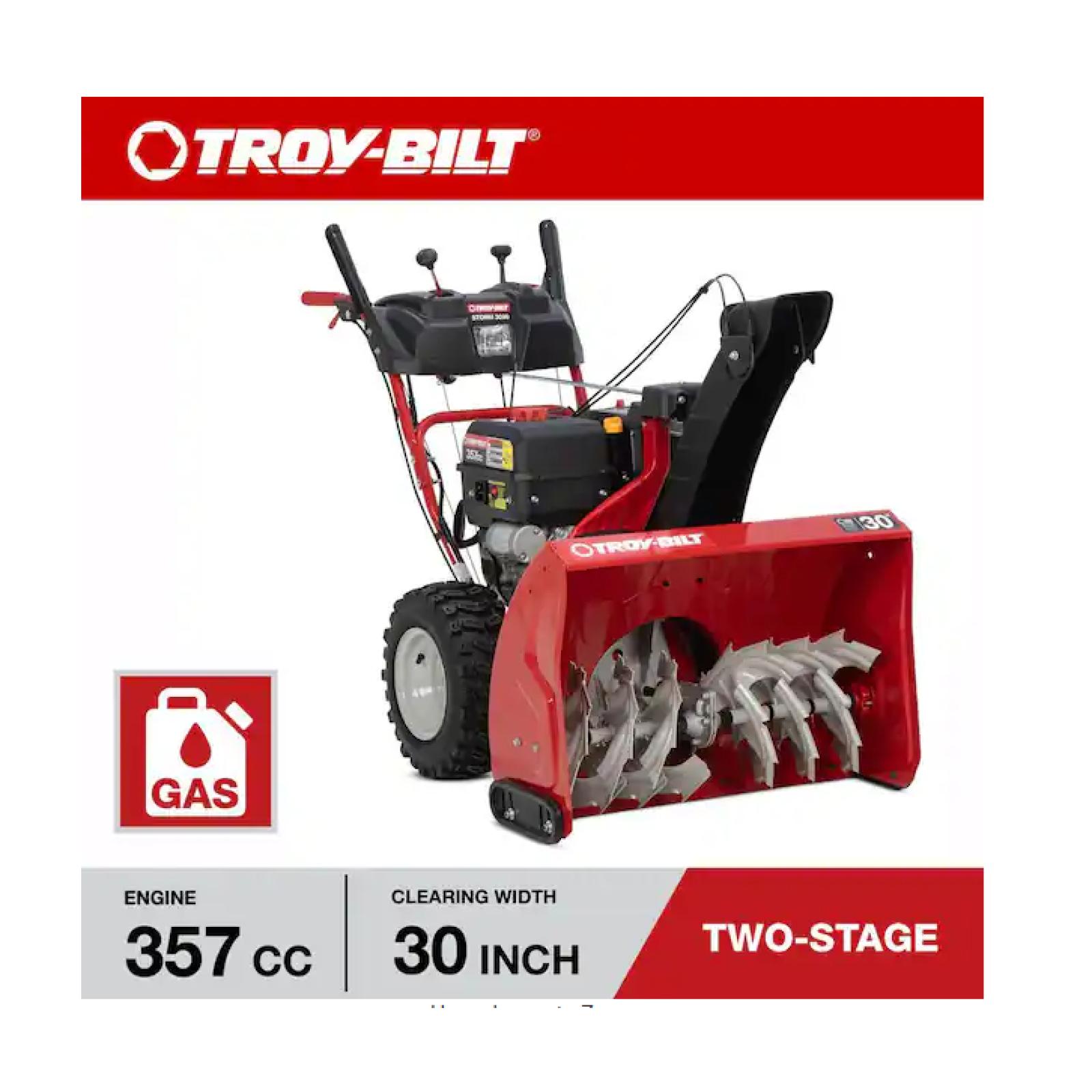 DALLAS LOCATION - Troy-Bilt Storm 30 in. 357cc Two-Stage Electric Start Gas Snow Blower with Power Steering and Heated Grips