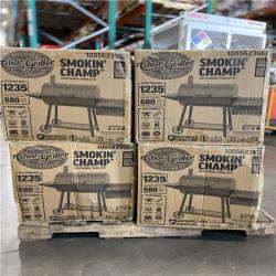 DALLAS LOCATION - Char-Griller Smokin' Champ Charcoal Grill Offset Smoker in Black PALLET -(4 UNITS)