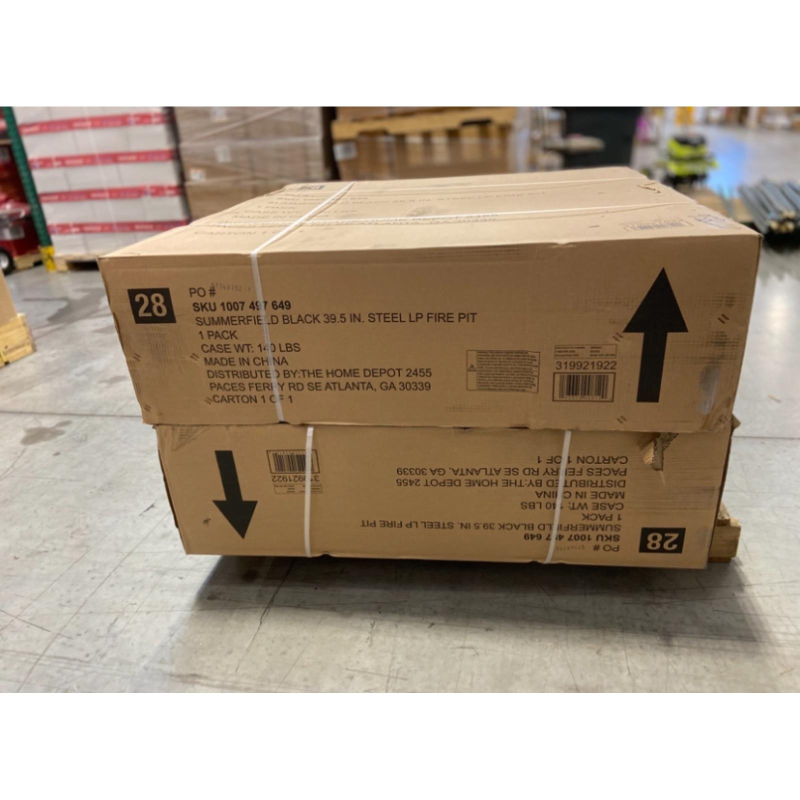 DALLAS LOCATION - Home Decorators Collection Summerfield 39.6 in. W 50000 Btu Black Steel Propane Outdoor Fire Pit with Lava Rocks - 2 UNITS