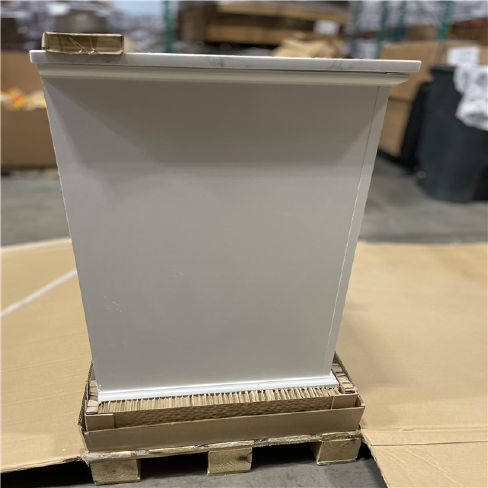 DALLAS LOCATION - Home Decorators Collection Doveton 48 in. Single Sink Freestanding Weathered Tan Bath Vanity with White Engineered Marble Top (Assembled)