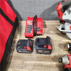 HOUSTON LOCATION - AS-IS Milwaukee M18 18-Volt Lithium-Ion Brushless Cordless Combo Kit (4-Tool) with 2-Batteries, 1-Charger and Tool Bag