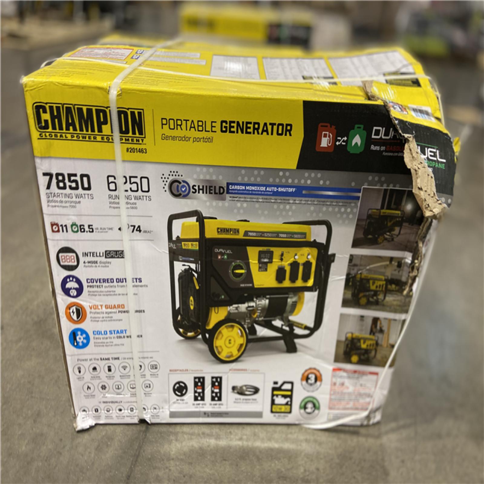 DALLAS LOCATION - Champion Power Equipment 7850/6250-Watt Recoil Start Gasoline and Propane Powered Dual Fuel Portable Generator with CO Shield