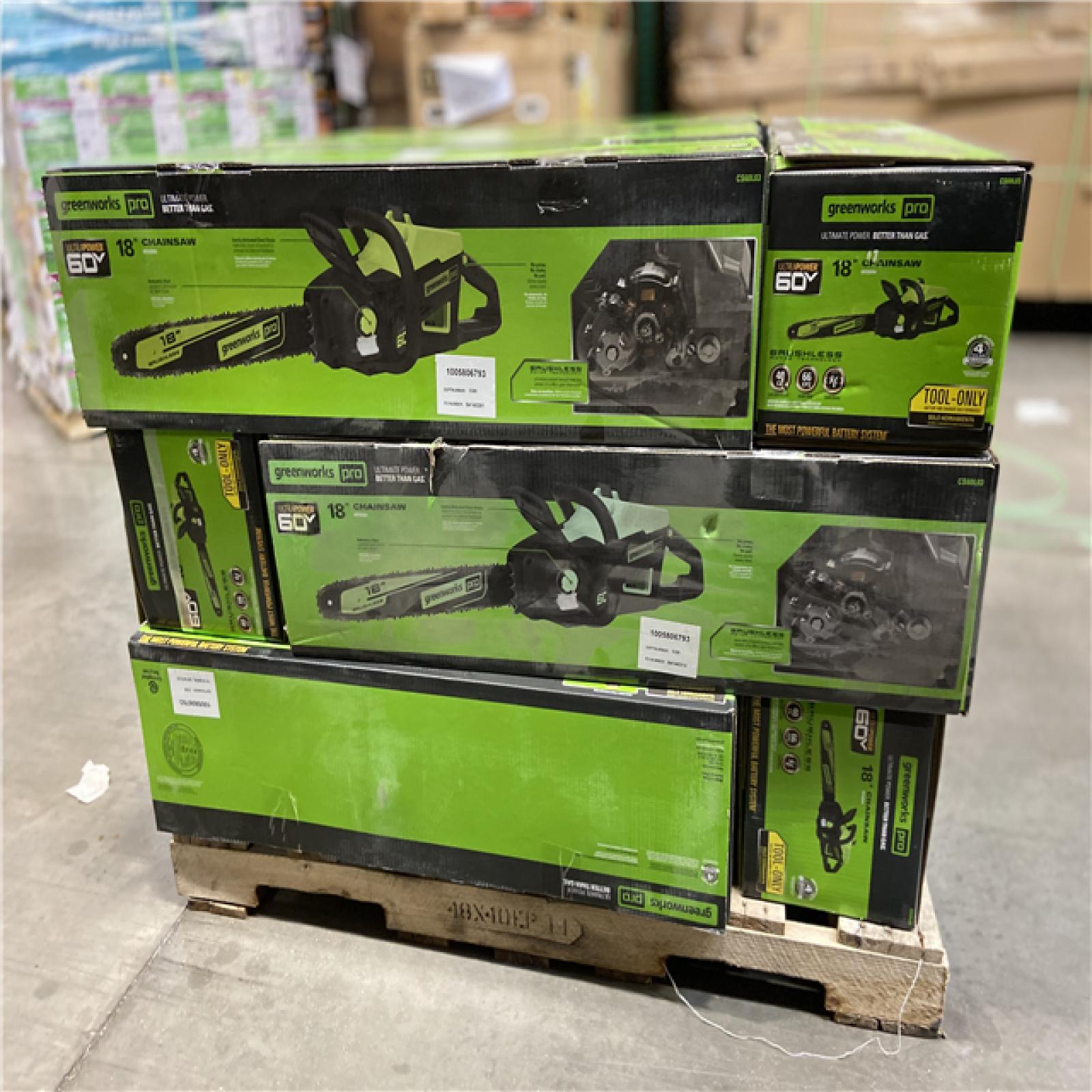 DALLAS LOCATION - Greenworks Pro Bare Tool 60-Volt Max Lithium Ion 18-Inch GEN2 Brushless Cordless Electric Chainsaw; Battery and Charger Not Included 15 (UNITS)