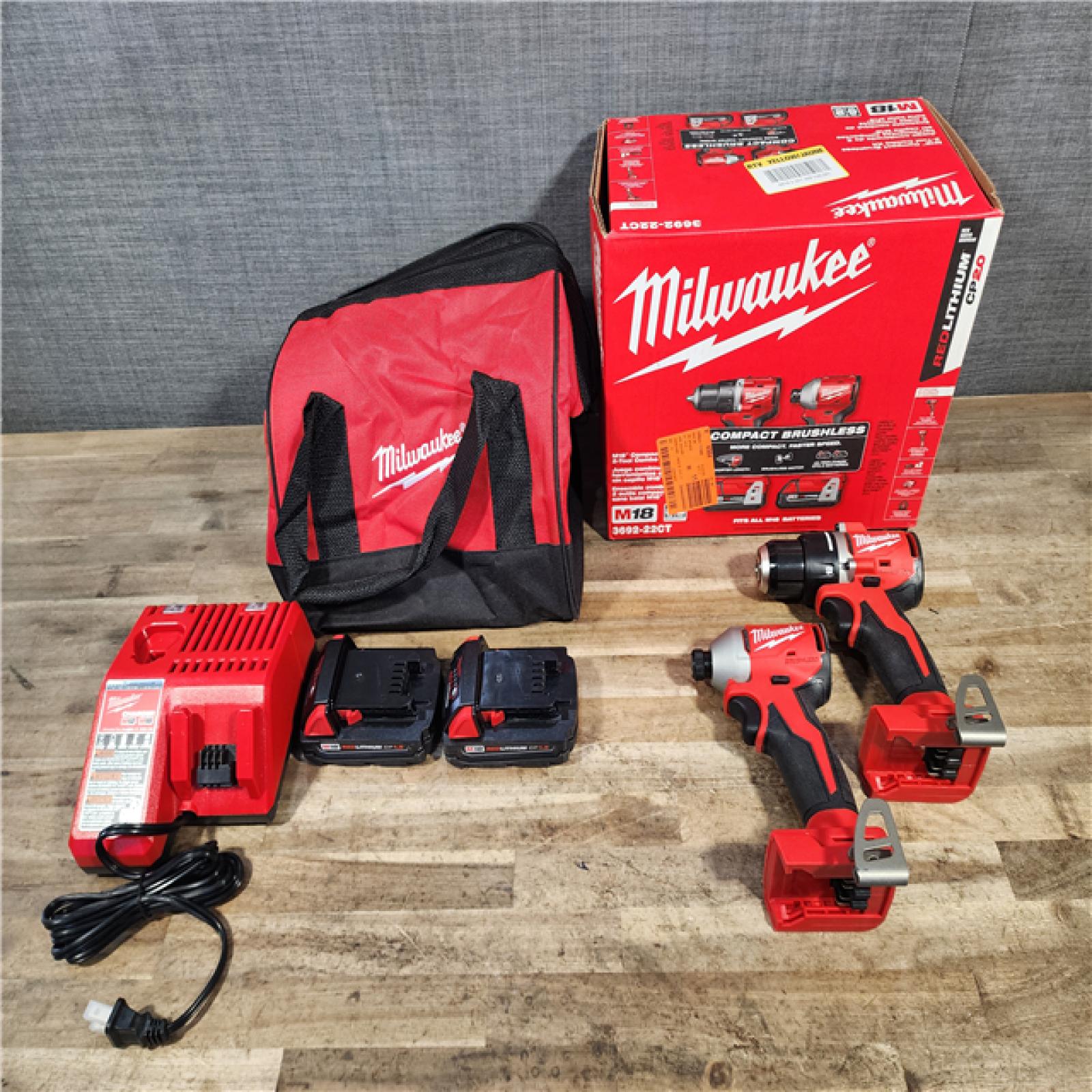 HOUSTON LOCATION - AS-IS Milwaukee M18 18V Lithium-Ion Brushless Cordless Compact Drill/Impact Combo Kit