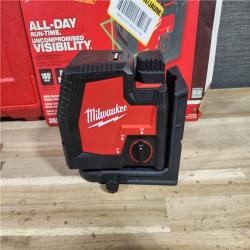 HOUSTON LOCATION - AS-IS MILWAUKEE 100 Ft. REDLITHIUM Lithium-Ion USB Green Rechargeable Cross Line Laser Level with Charger