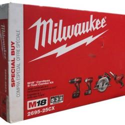 NEW- Milwaukee M18 18V Lithium-Ion Cordless Power Tool Set  5 Pack
