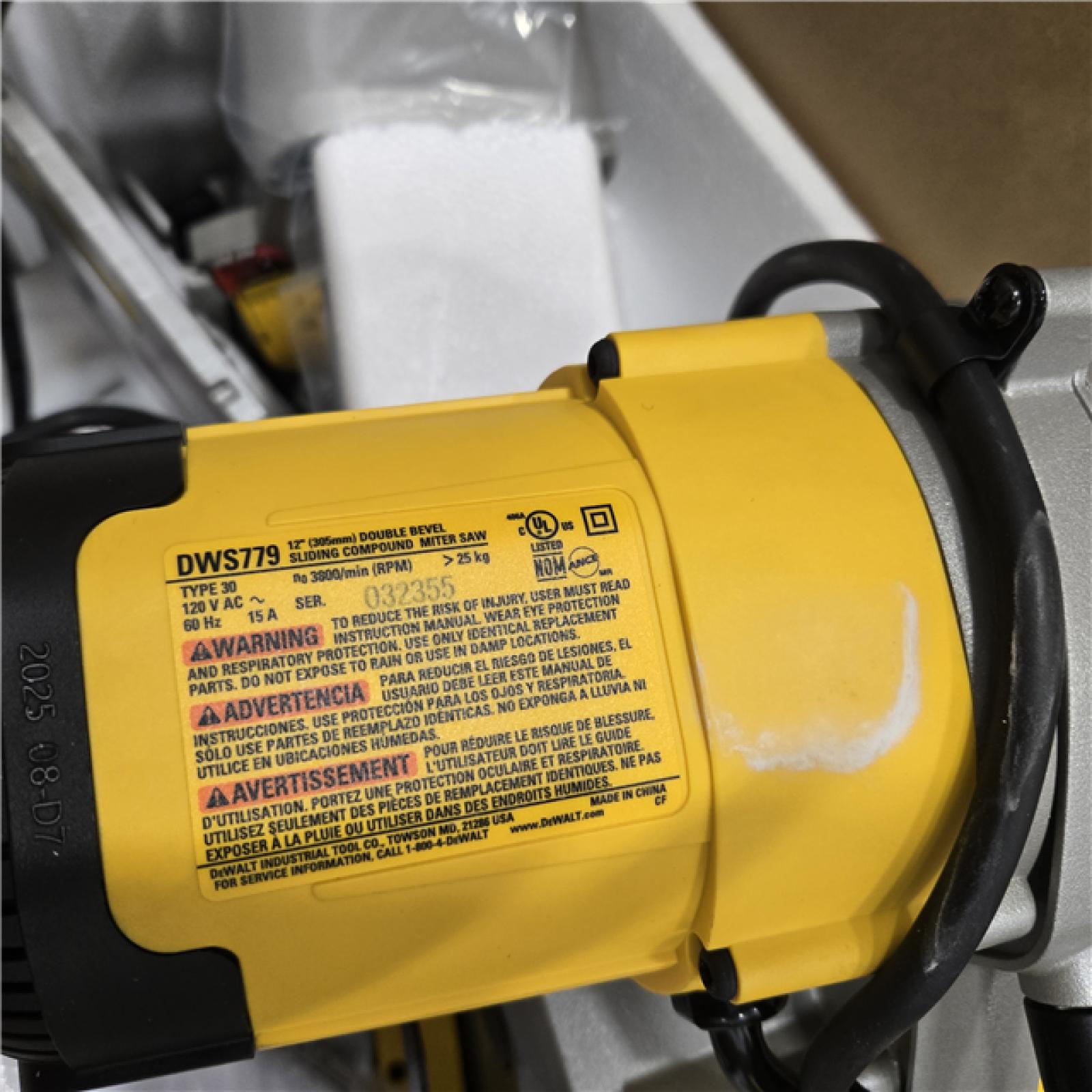 AS-IS DEWALT 15 Amp Corded 12 in. Double Bevel Sliding Compound Miter Saw, Blade Wrench and Material Clamp
