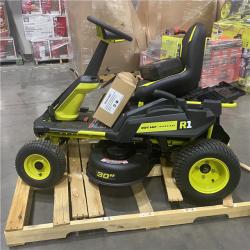 Dallas Location - As-Is Shop RYOBI R1 80V HP Brushless Lithium Battery Cordless Electric 30 in. Riding Lawn Mower with 14 Ah Battery and Charger