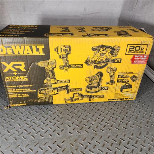 Houston location- AS-IS DEWALT 20-Volt MAX Lithium-Ion Cordless 7-Tool Combo Kit with 2.0 Ah Battery, 5.0 Ah Battery and Charger