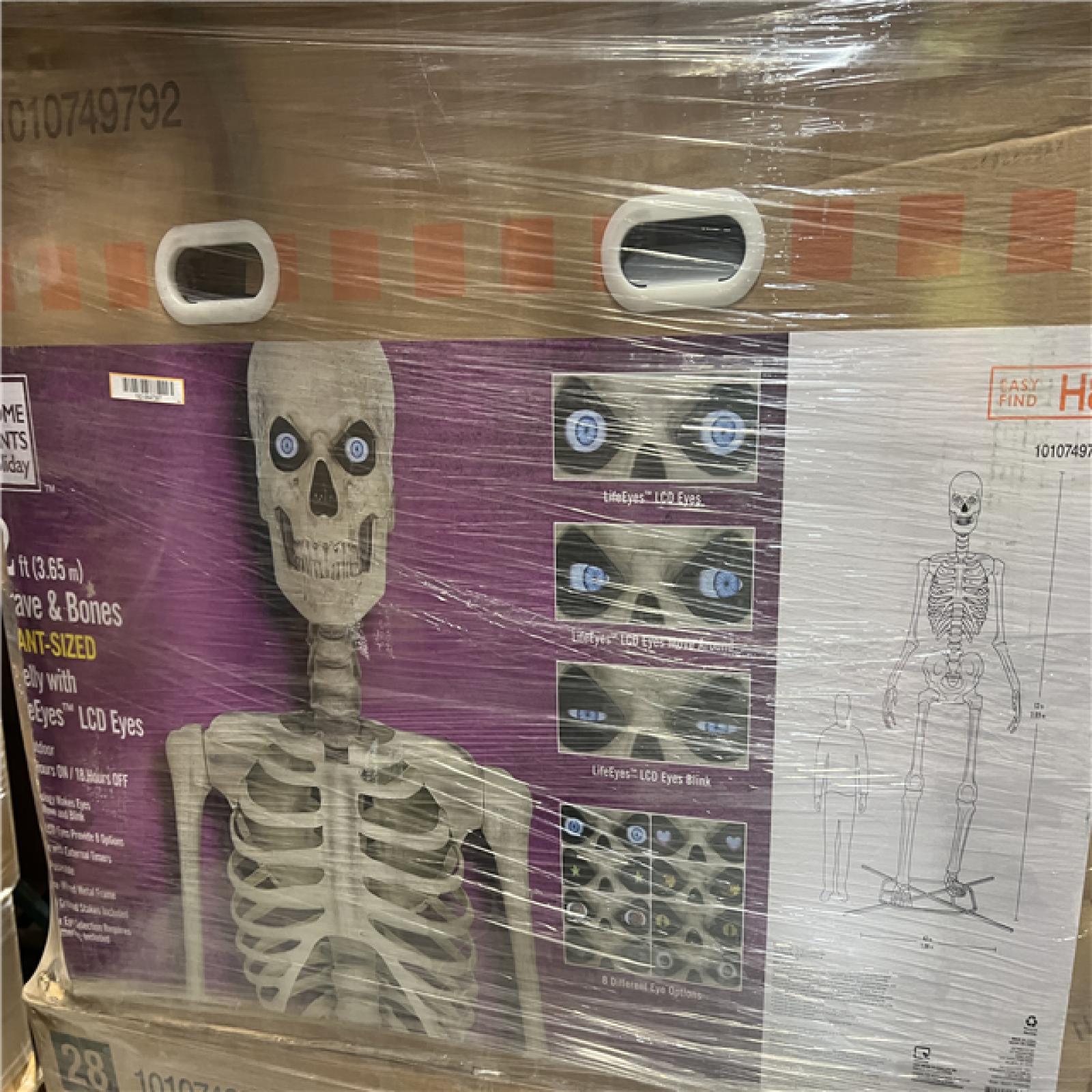 DALLAS LOCATION - AS-IS Home Accents Holiday 12 ft. Grave & Bones Giant-Sized Skelly with LifeEyes™ LCD Eyes H5