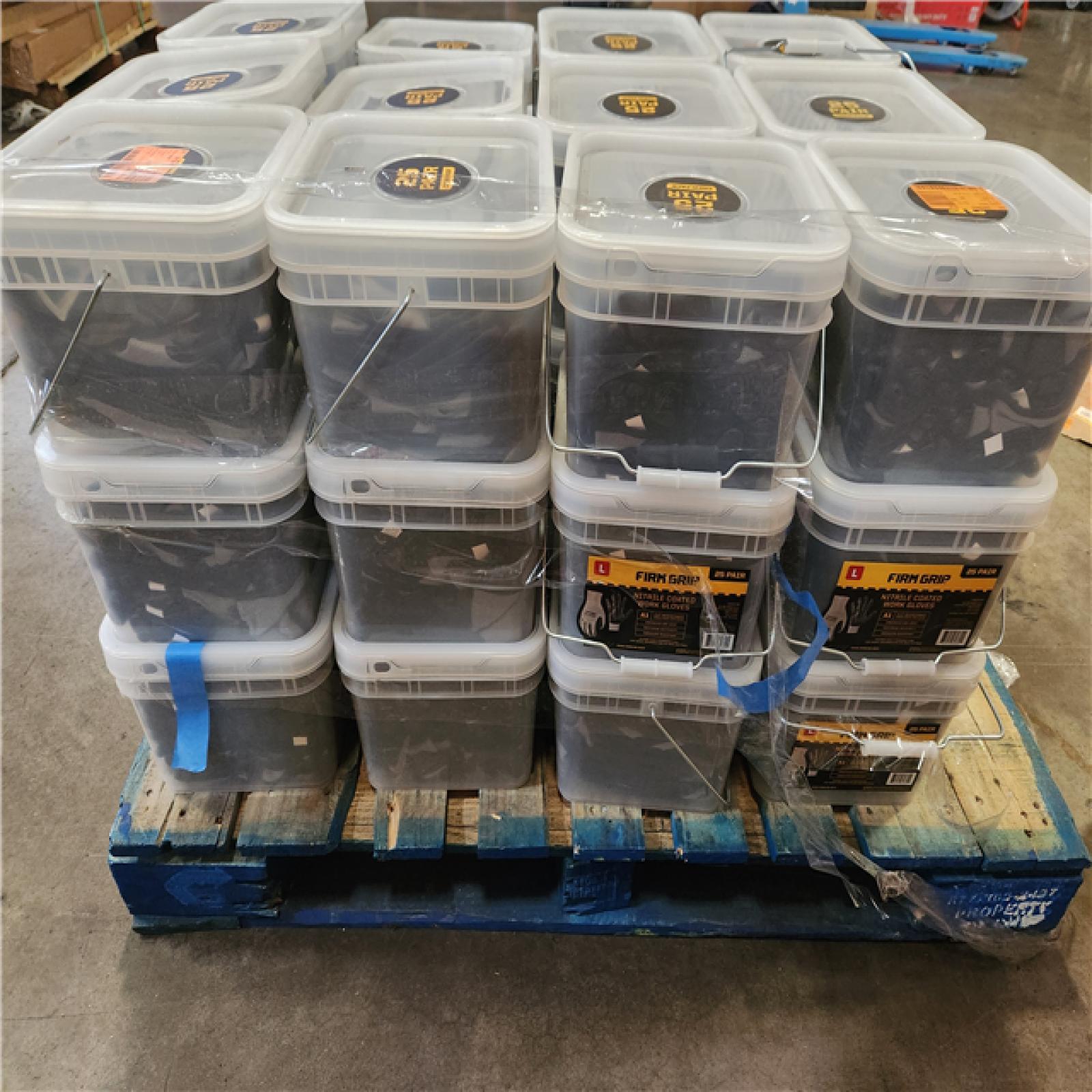 Phoenix NEW FIRM GRIP Large Nitrile Coated Work Gloves with Reusable Bucket (25-Pack) Pallet (44-Buckets)