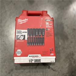 DALLAS LOCATION- NEW! Milwaukee SHOCKWAVE 1/2 in. Drive Metric Deep Well 6 Point Impact Socket Set (14-Piece)