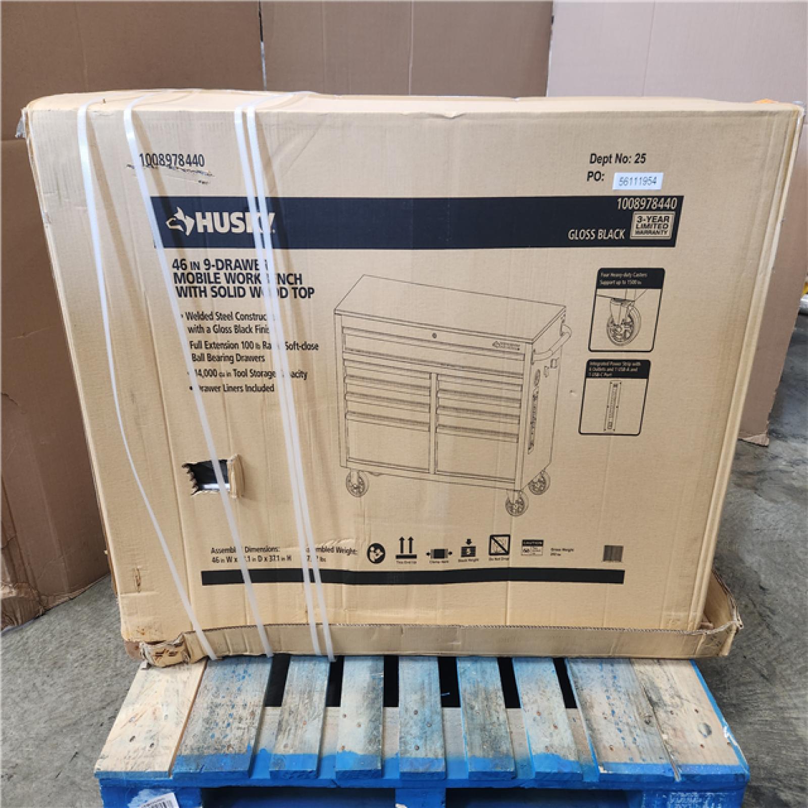 Phoenix NEW Husky Tool Storage 46 in. W x 18 in. D 9-Drawer Mobile Workbench Cabinet in Gloss Black (SEALED)