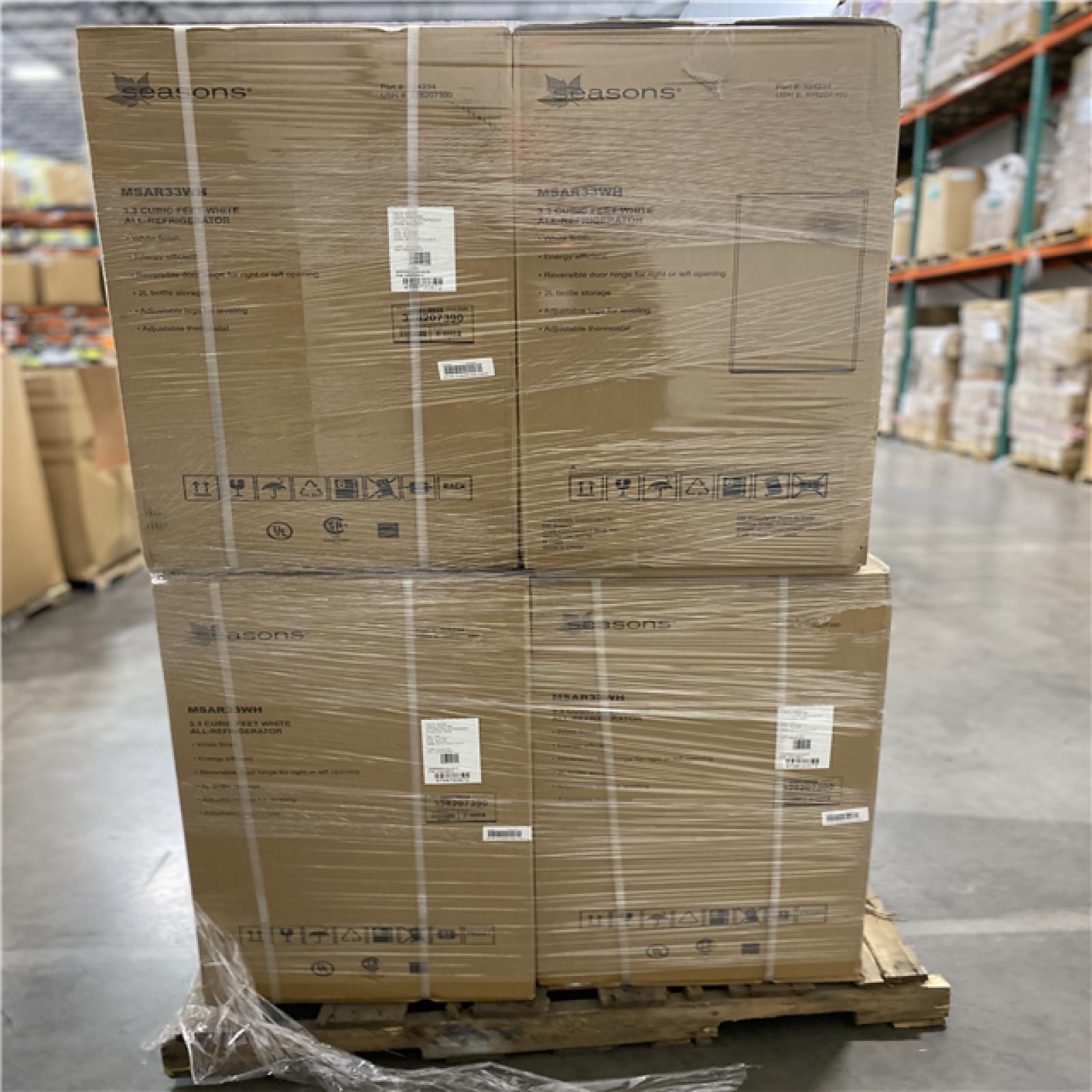 DALLAS LOCATION - Seasons® 3.3 Cu. Ft. All-Fridge COMPACT Refrigerator  Energy Star®  White (8 UNITS)